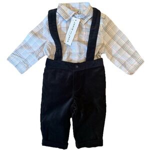 JANIE AND JACK Boys 3-6 Months Overalls With Button Up Shirt NWT in Box